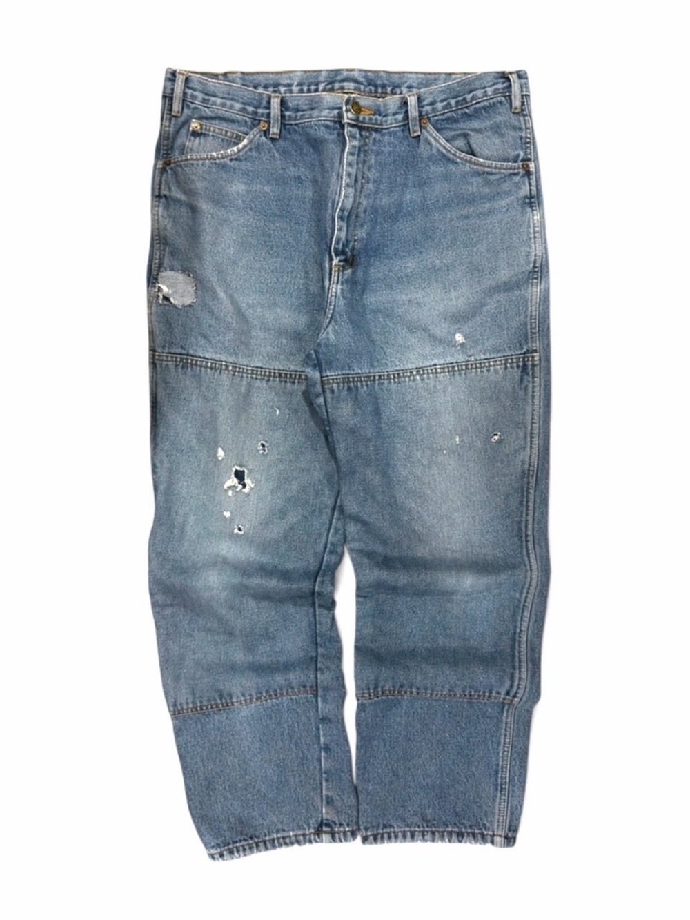 VTG Naturally Distressed Double-Knee Flannel-Lined Utility Jeans Size W36 x L28